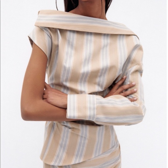 Zara Tops - NWT Zara Striped one shoulder asymmetrical blouse top| zara printed shirt